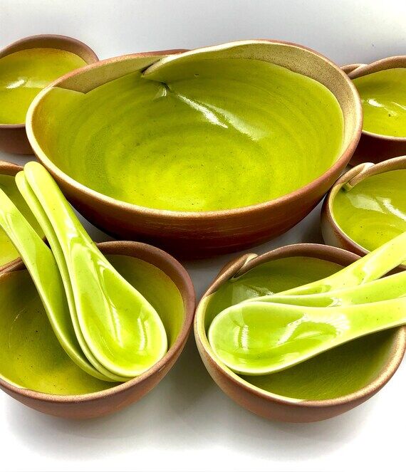 Handmade Stoneware Dessert Set: Lotus Leaf Bo...
