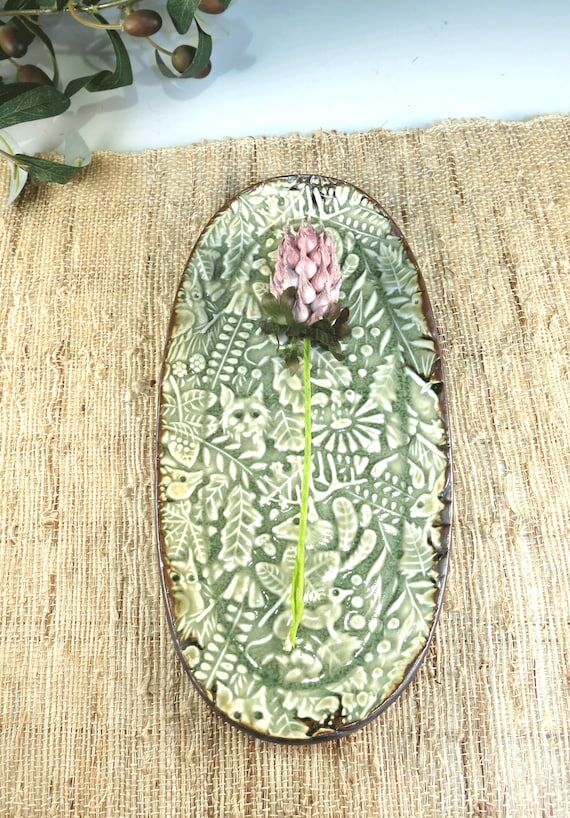 Woodland Animals Celadon Green Porcelain Tray...