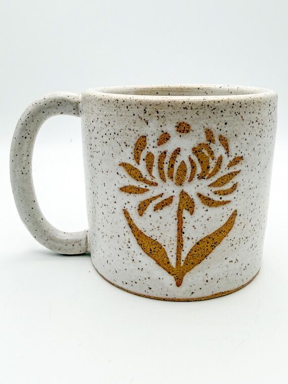 Speckled Ceramic Mug, Chrysanthemum Flower De...