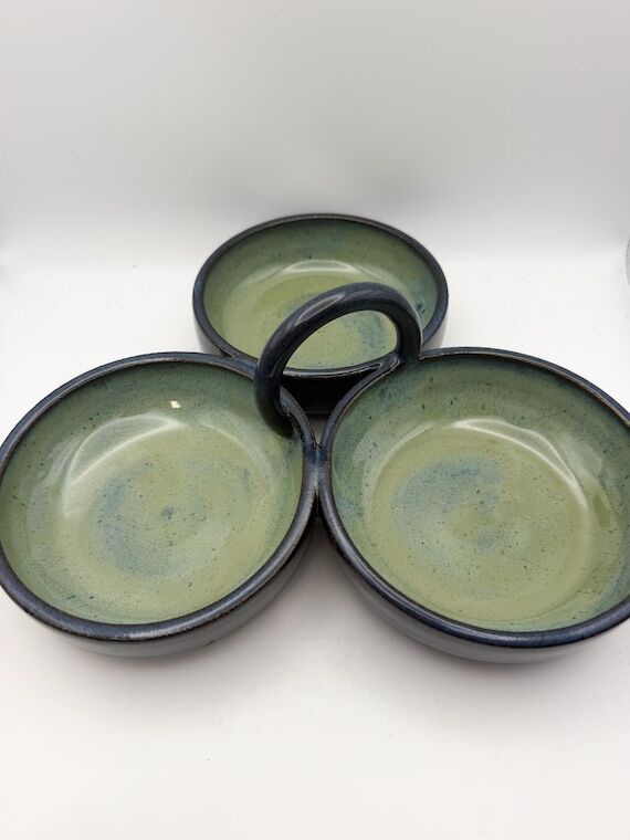 Handmade Ceramic Snack Caddy, Appetizer Servi...