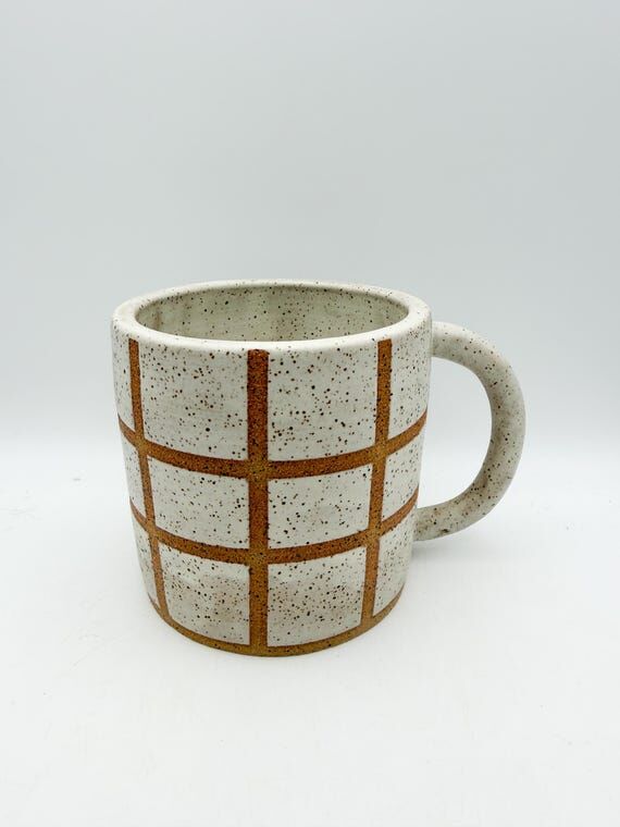 Handmade Speckled Ceramic Mug, Grid Mug...