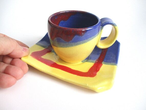 Handmade Ceramic Espresso Cup with Square Pla...