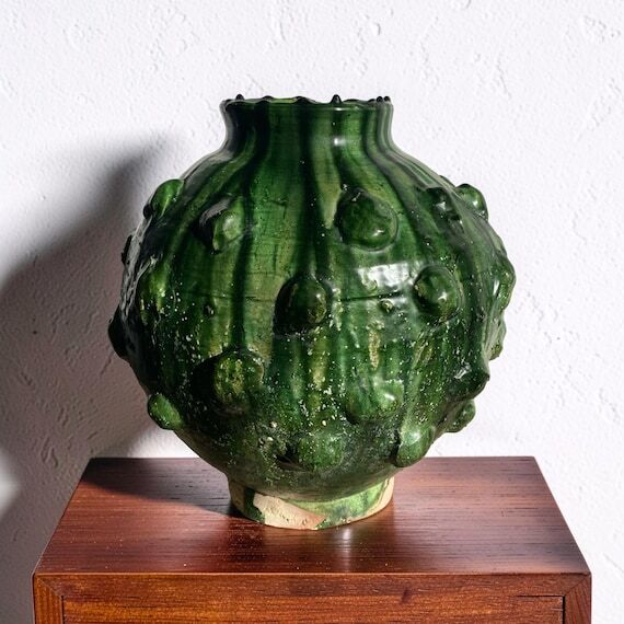 Large Green Tamegroute Vase, Handmade Morocca...