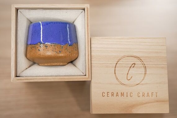 Holiday gifts Handmade Blue Glazed Ceramic Co...