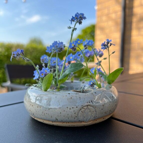 Handmade Stoneware Ring Vase, Speckled Glaze,...
