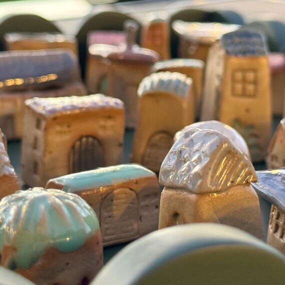 Handmade ceramic stoneware mini village stree...