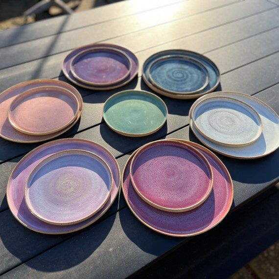 Handmade thrown speckled stoneware dinner ser...
