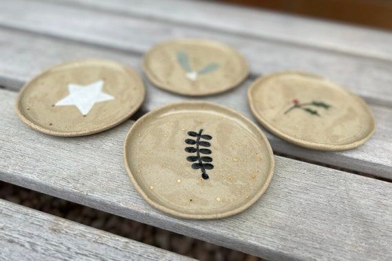 Christmas stoneware trinket dish, handmade, o...