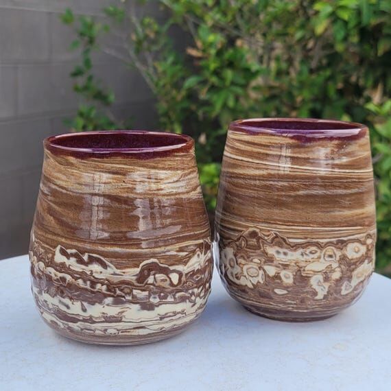 Marbled Stoneware Cup set of 2- Mountains and...