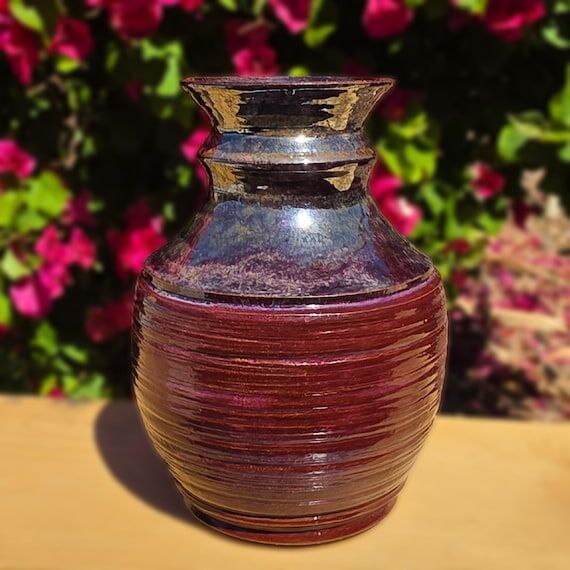 Handcrafted Ceramic Vase – Burgundy & Midni...