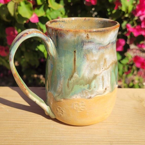 Unique Handmade Ceramic Mug – Paw Print Imp...