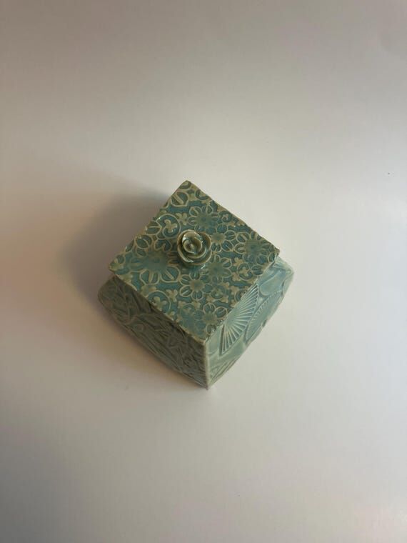 Handmade Ceramic Sugar Bowl with Lid: Emerald...