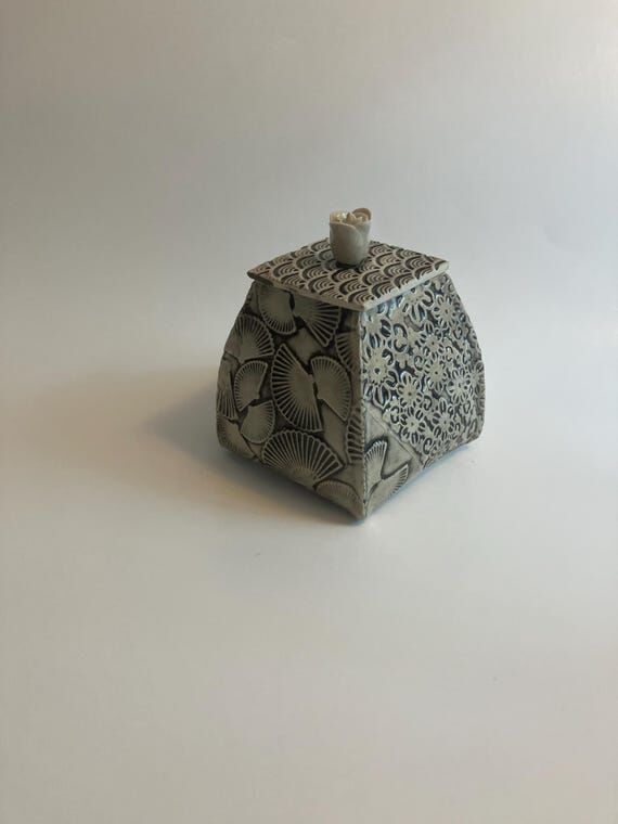 Handmade Ceramic Sugar Bowl with Lid: Black &...