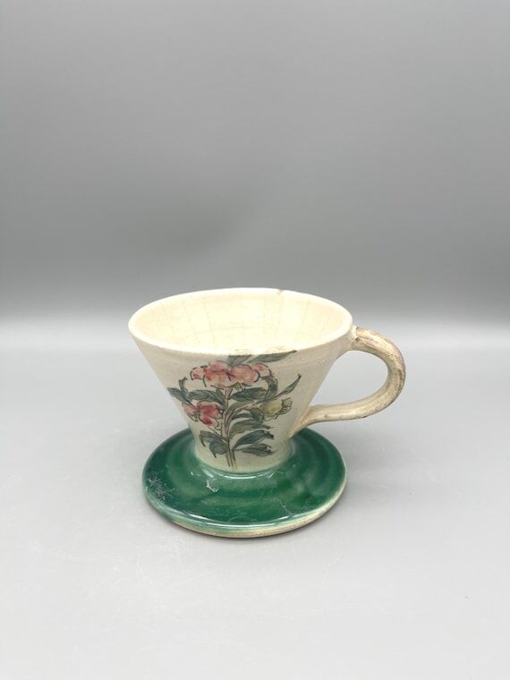 Deep Green & Red Flowers Brew Coffee Dripper ...