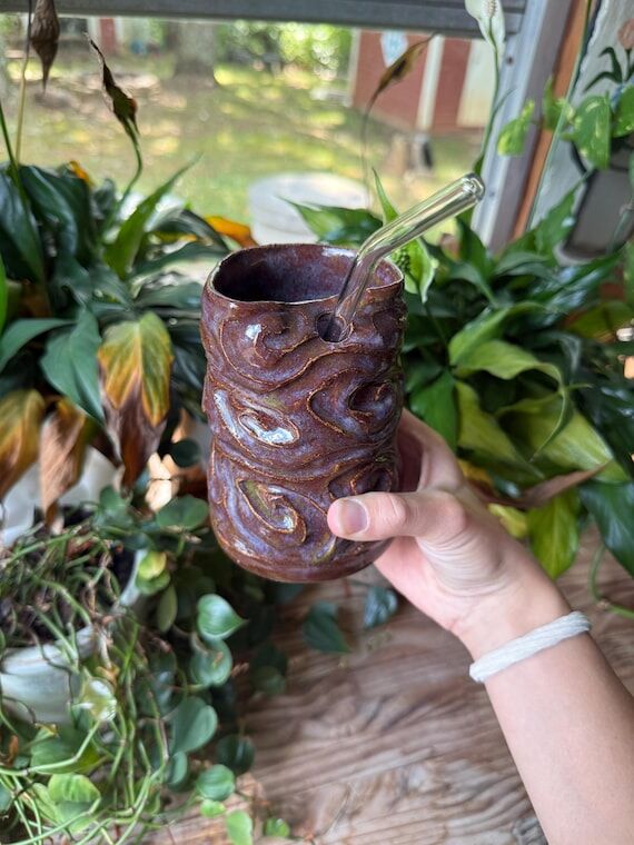 Handmade ceramic straw cup...