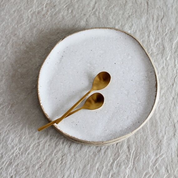 White Pottery Dessert Plate Artisan Ceramic C...