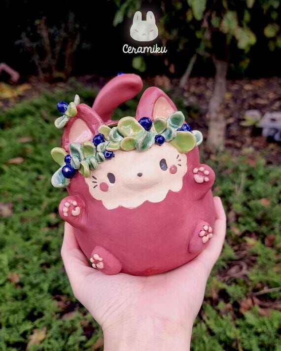 Handmade Ceramic Cat Themed Planter - Deep re...