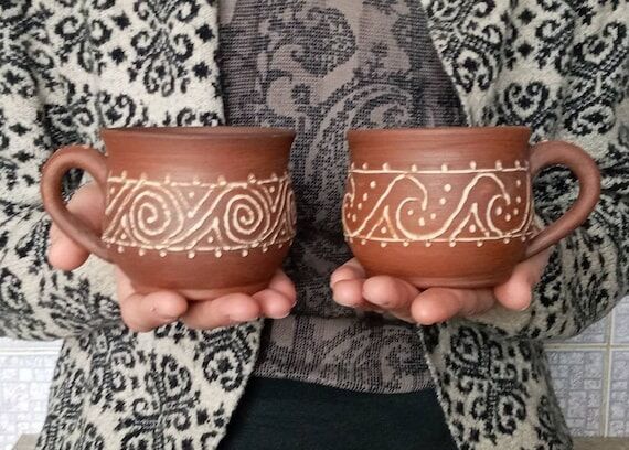 Terracotta Tea Cup — Handmade Mug of Red Cl...