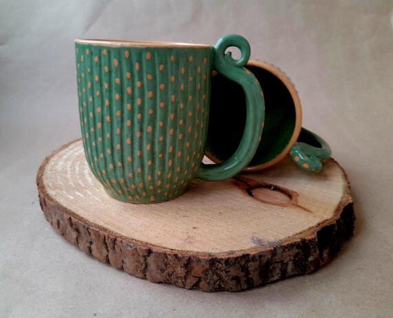 Ceramic Cactus Mug – Handmade Clay Coffee C...