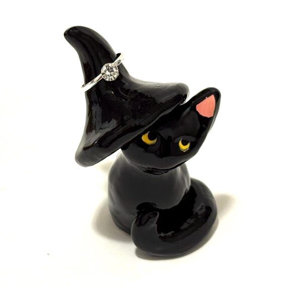 Black Cat Figurine, Witches Hat Ring Holder, ...