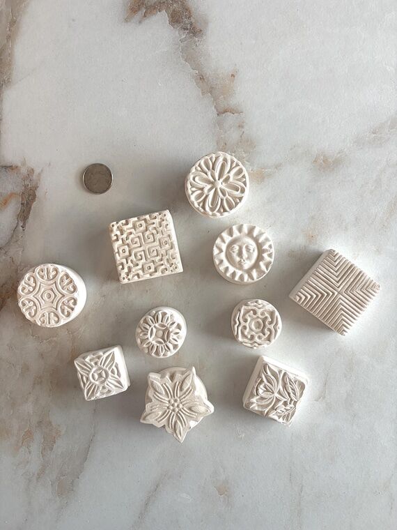 Handmade Bisque Pottery Stamps: Clay Imprint ...