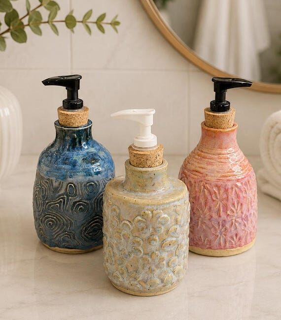 Handmade Ceramic Soap Dispenser, Stoneware Po...