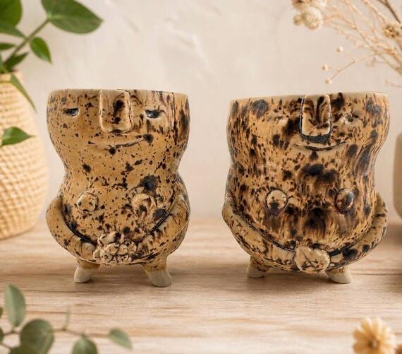 Handmade Ceramic Face Planter Set: Whimsical ...