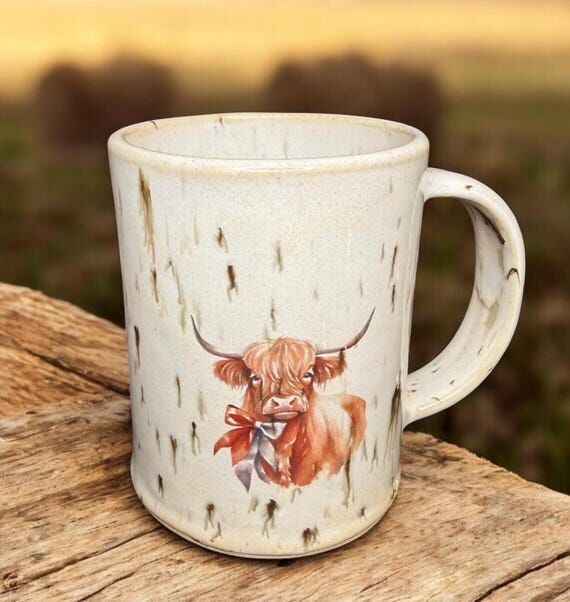 Handmade Highland Cow Coffee Mug 12-14oz, Rus...