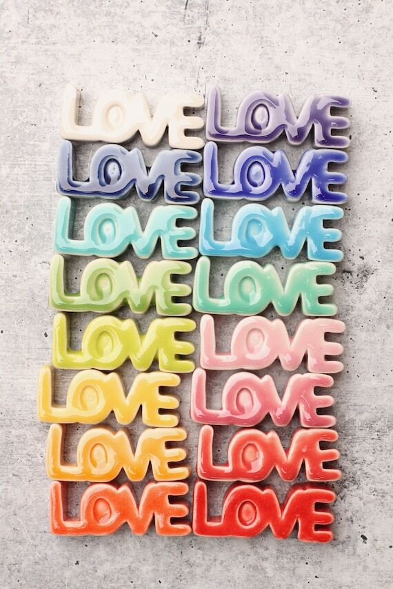 Handmade Porcelain LOVE Sign, Colorful Glazed...