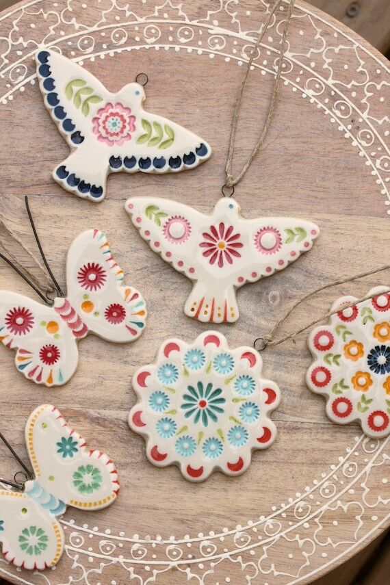 Handmade Porcelain Folk Bird, Moth, Flower Or...