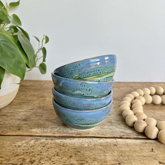 Blue Pottery Prep Bowl Set Handmade Blue Kids...