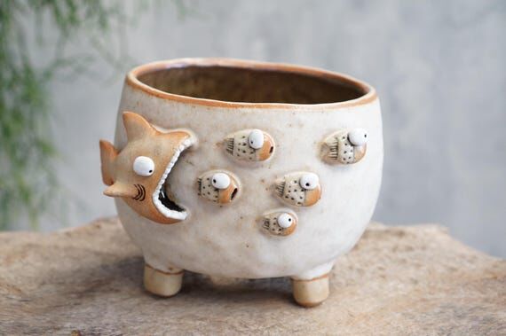 Fish plant pot , shark planter, handmade cera...