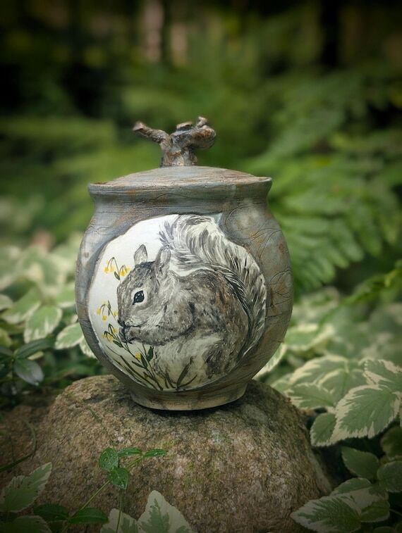 Squirrel in the Meadow Woodland Jar- Handmade...