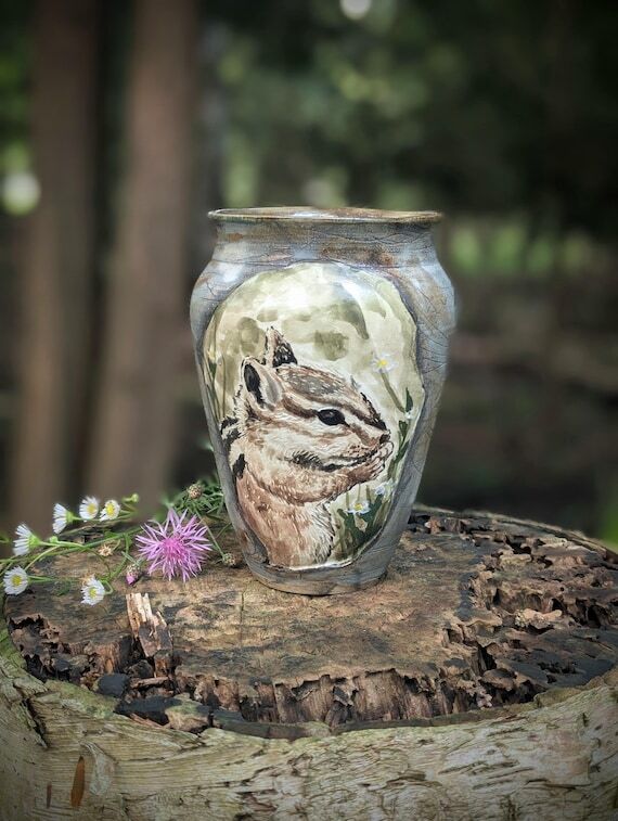 Little Woodlnd Chipmunk Vase- Handmade Cerami...