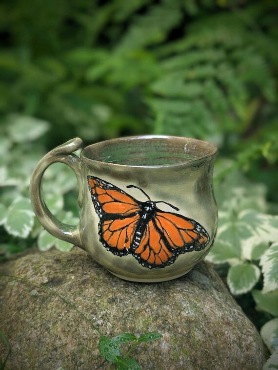 Garden Monarch Mug - Handmade Ceramic Butterf...