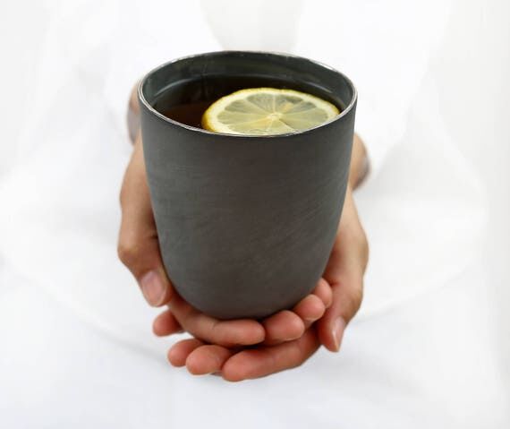 Gray Tumbler, Ceramic Coffee Cup, Porcelain C...