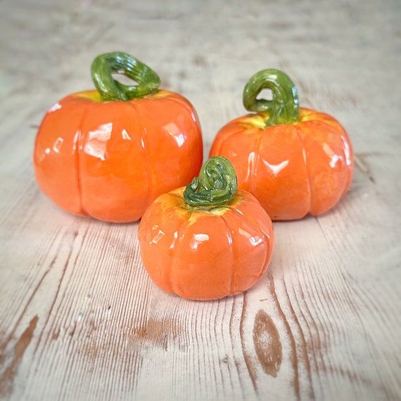 Handmade Ceramic Pumpkin Set: Fall Table Deco...