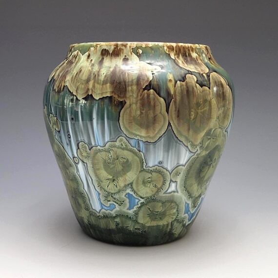 Handmade Ceramic Vase, Copper Green Crystalli...