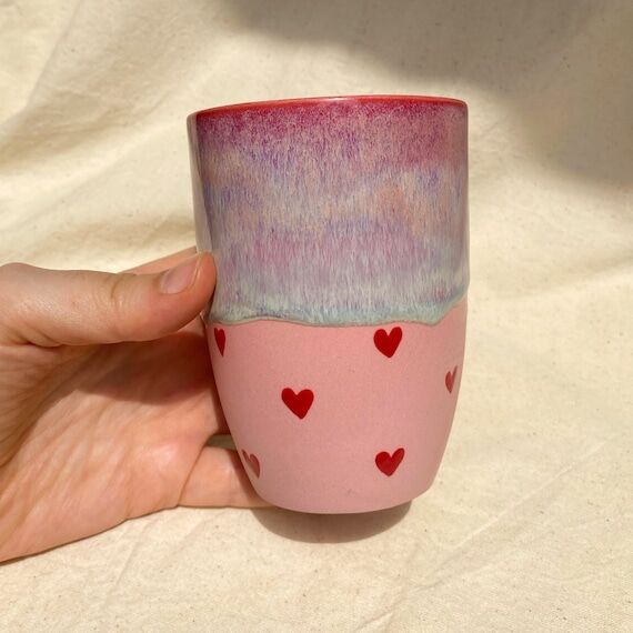Pre-Order Hand-painted Pink Heart Ceramic Mug...