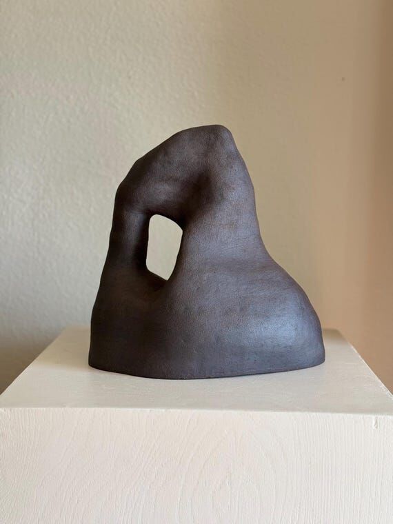 Black Ceramic Sculpture, Asymmetrical Abstrac...