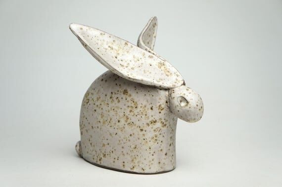 Handmade Ceramic Hare Sculpture: White Glazed...