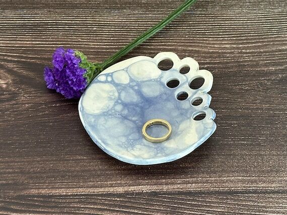 Handmade Bubble Glaze Ceramic Ring Dish | Coa...