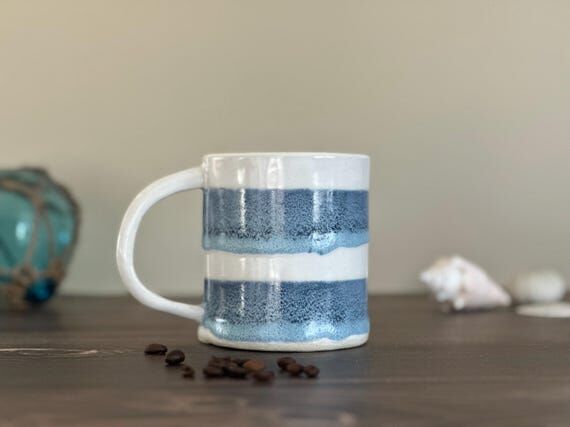 Handmade Ceramic Cabana Stripe Coffee Mug | C...