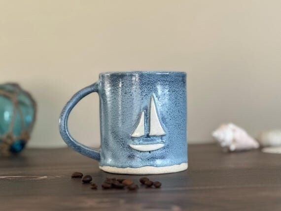 Handmade Coastal Ceramic Mug | Nautical Sailb...