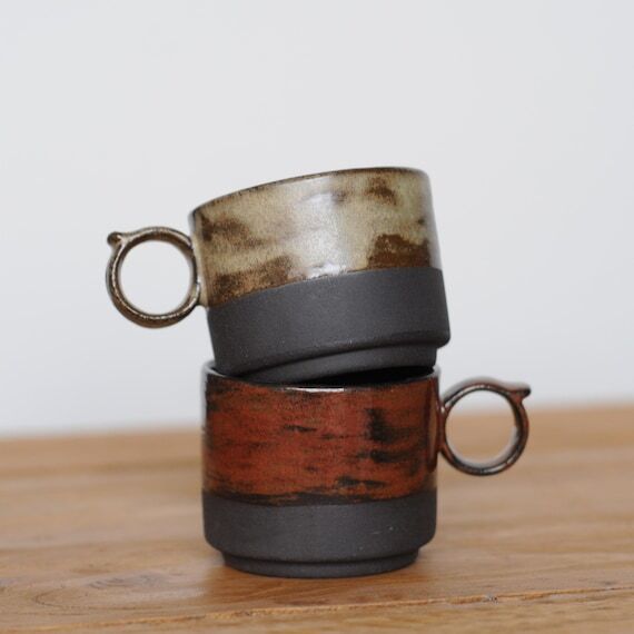 Handmade Stoneware Coffee Mug: Brown Beige Ce...