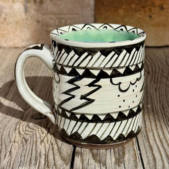 Hand Painted Pottery Mug, Rain and Lightening...