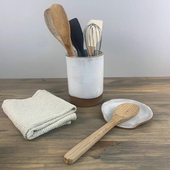 Modern Utensil Holder Spoon & Rest Set | Mini...