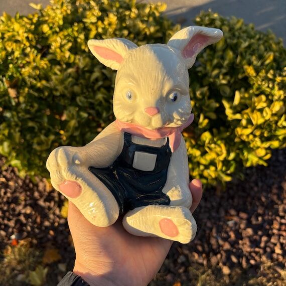 Ceramic bunny decoration | Rabbit in overalls...