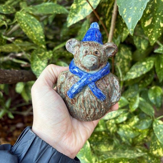 Handmade Winter Teddy Bear with Blue Scarf...