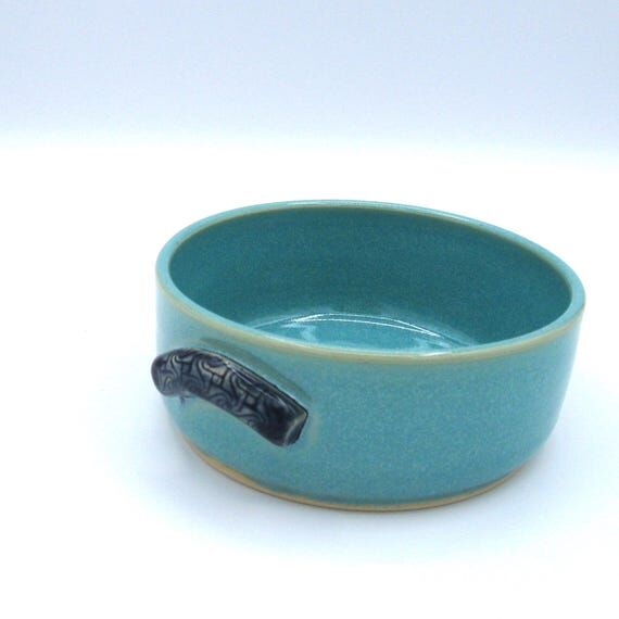 Handmade turquoise ceramic mini casserole dis...